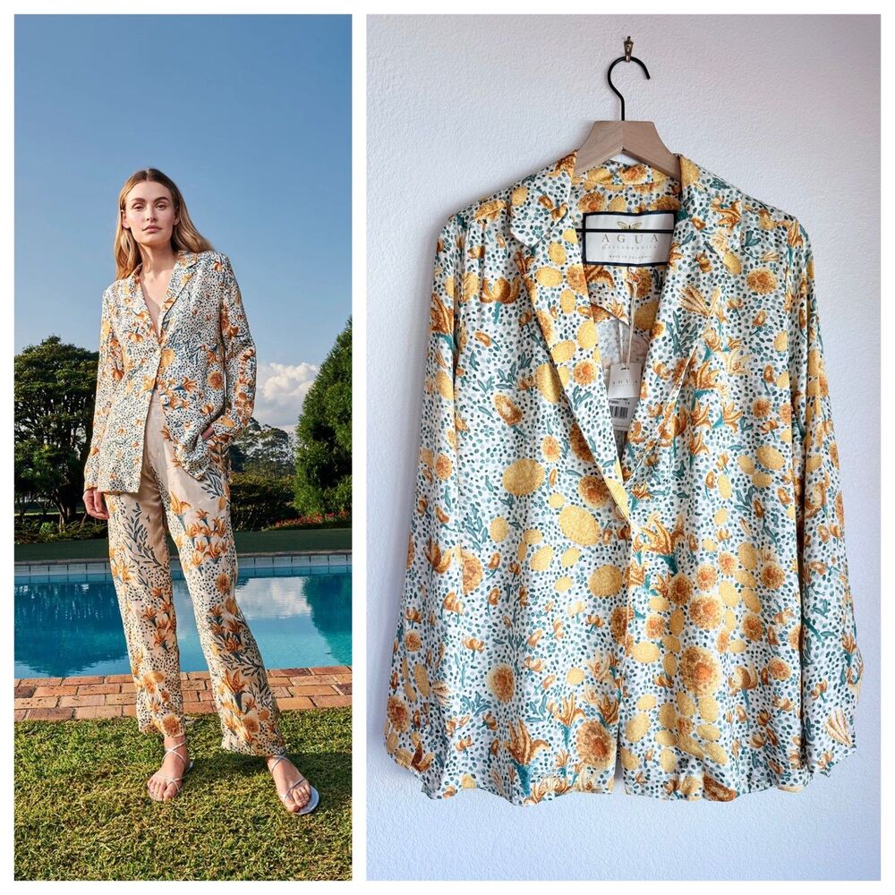 NWT Agua by Agua Bendita Silice Capullo Floral Resort Blazer Top Shirt Sz Medium